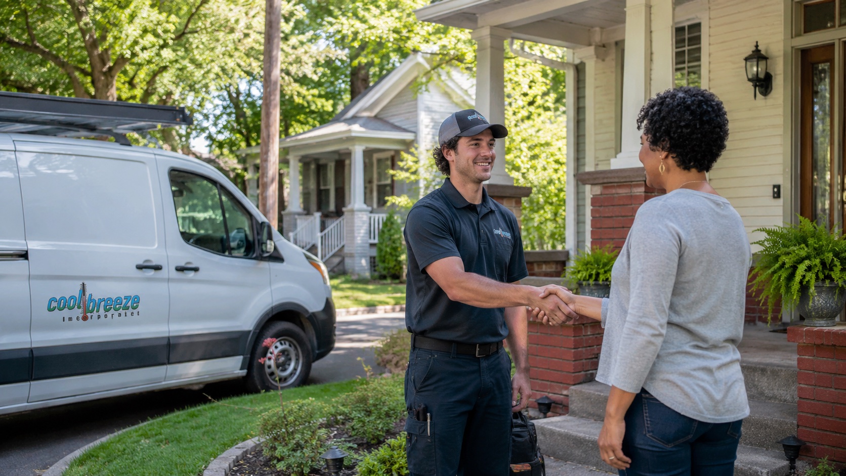 Cool Breeze Homewood HVAC service visit with homeowner