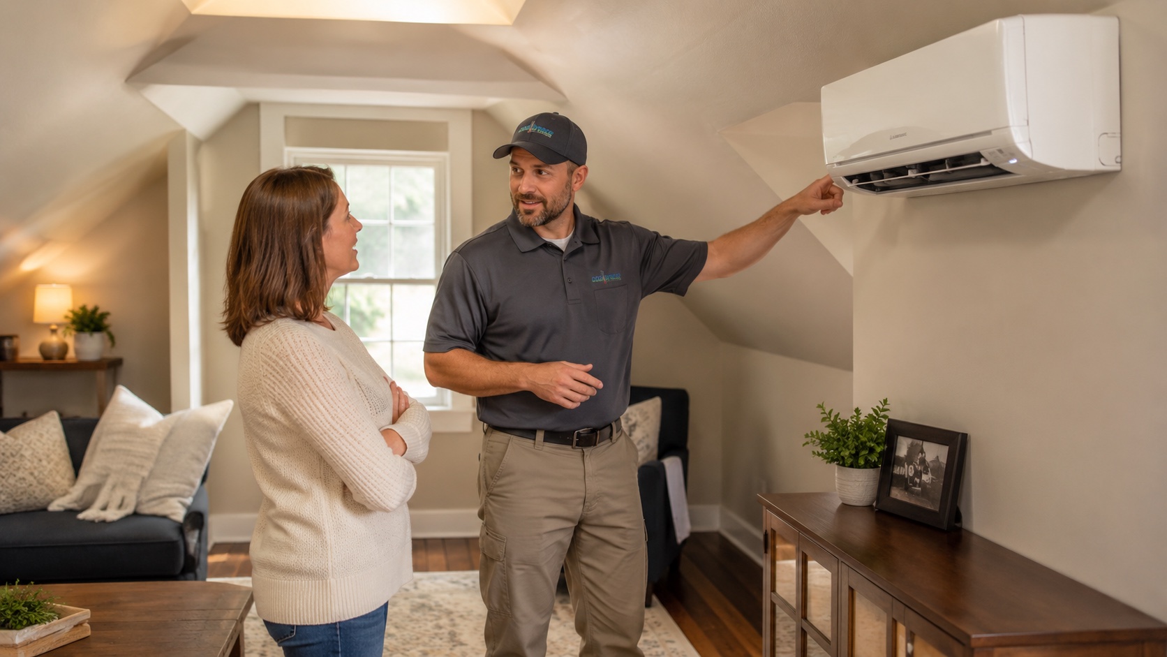 Ductless mini-split installed in an older Homewood home bonus room