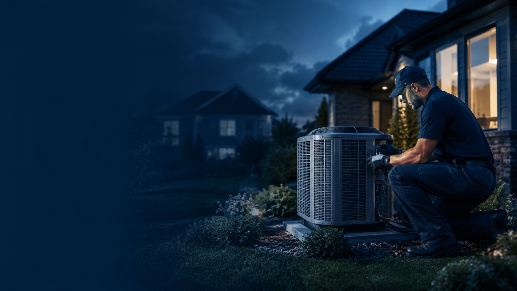 HVAC Homewood technician servicing a system at an older local home