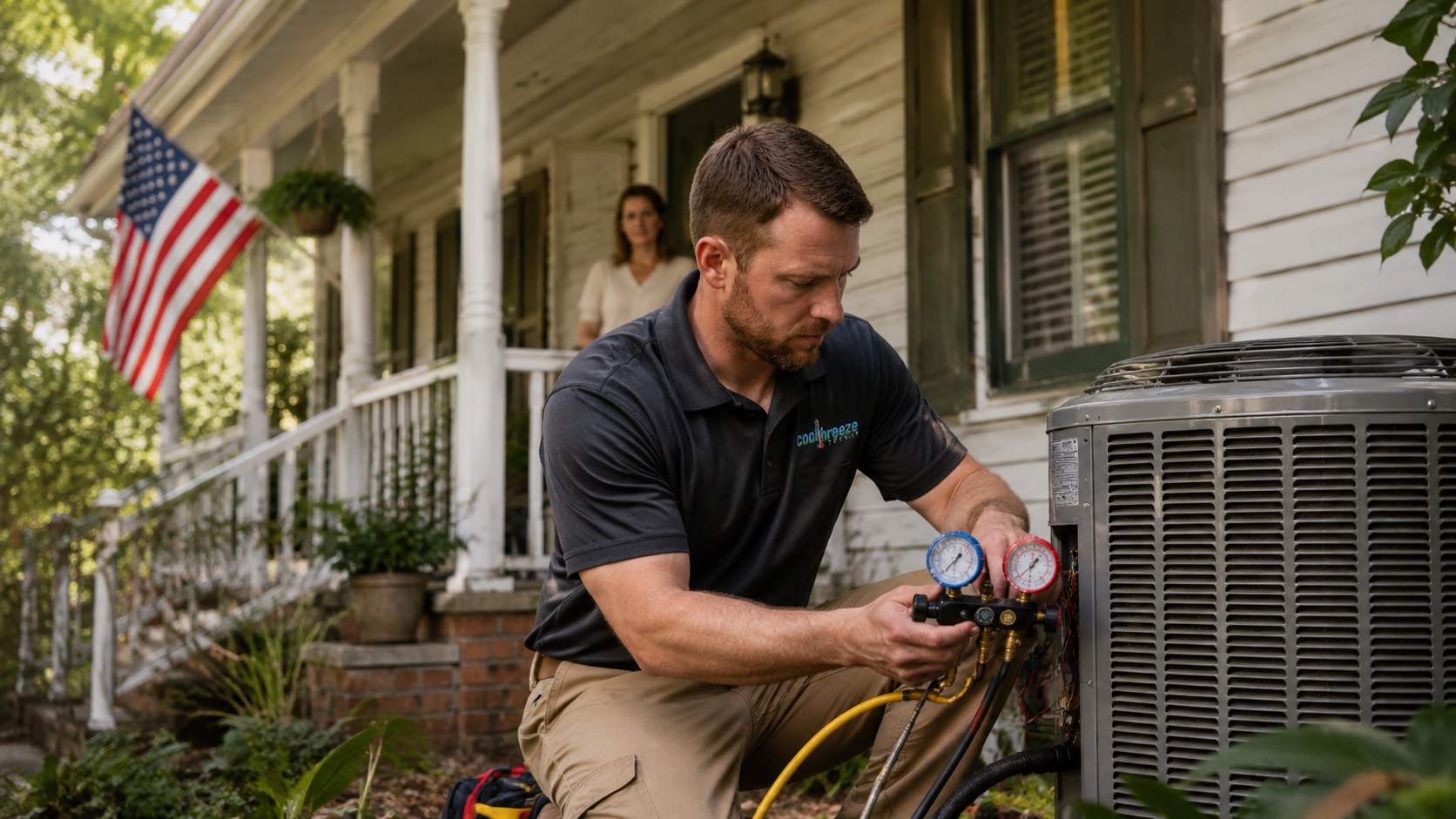 AC repair Hoover AL technician checking an outdoor air conditioner